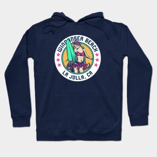 Retro Surfer Babe Badge Windansea Beach La Jolla California Hoodie